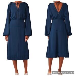 Fame & Partners Womens Boho Whimsical Cottage Balloon Sleeve Navy Midi Dress 8